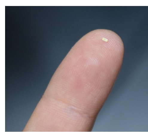 0.8×1.6 mm の微小部品 — X/Y/θ でピック