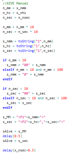 VAL3 AiveManual function code — toString padding then sAive send